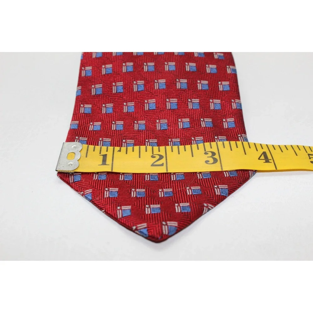 Lauren Ralph Lauren Mens Red Geometric Square Silk Necktie Hand Finished USA‎